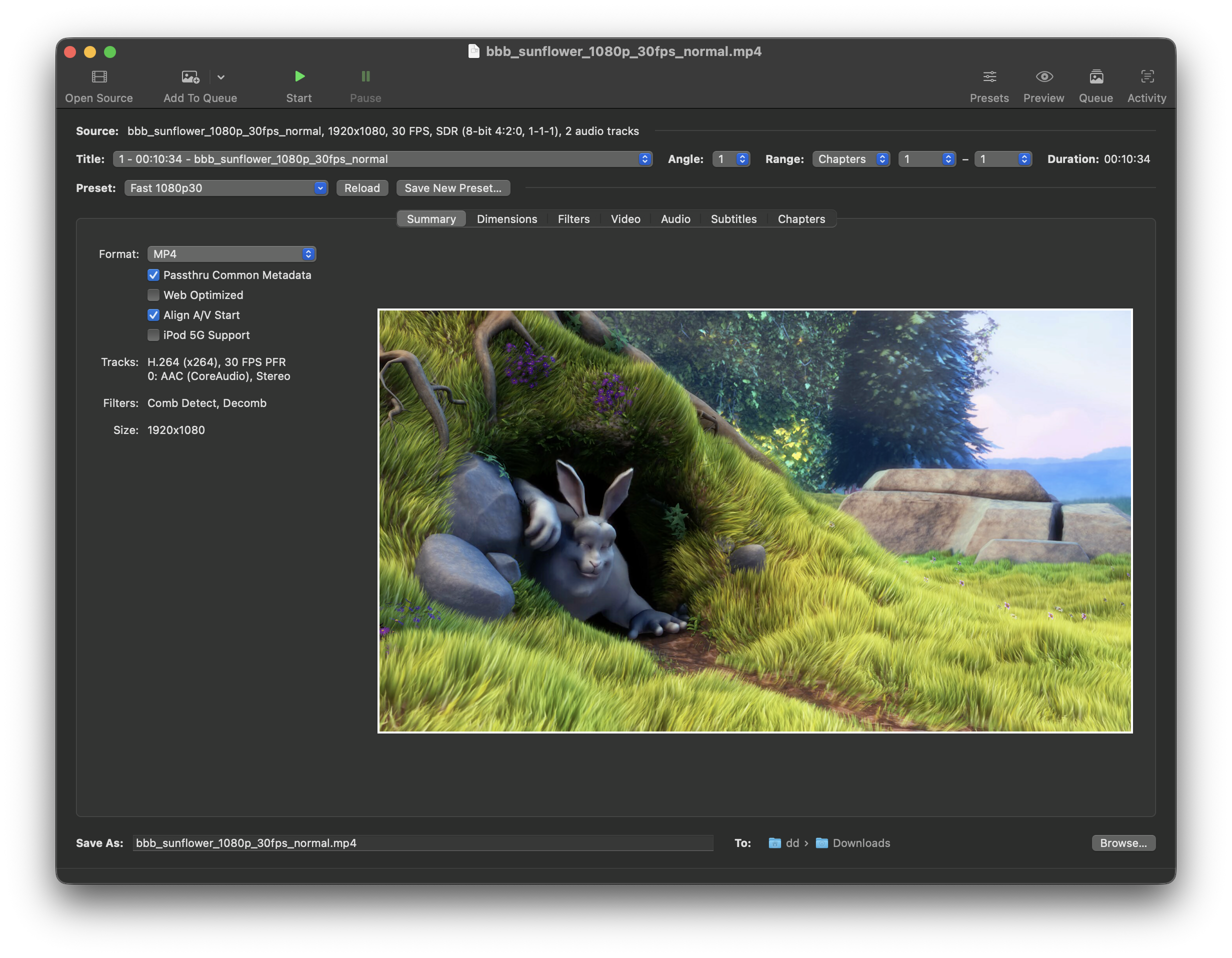 Interface de Handbrake